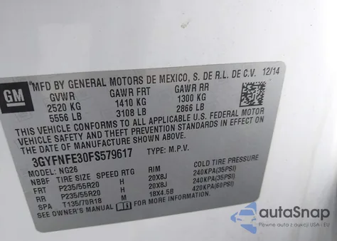 2015 Cadillac Srx Performance Collection z USA, uszkodzony, nr VIN 3GYFNFE30FS579617